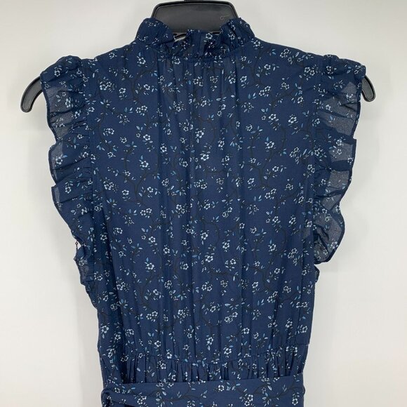 Kate Spade Dress Blue Wild Roses Floral Print V Neck Ruffle Wrap - Picture 12 of 14